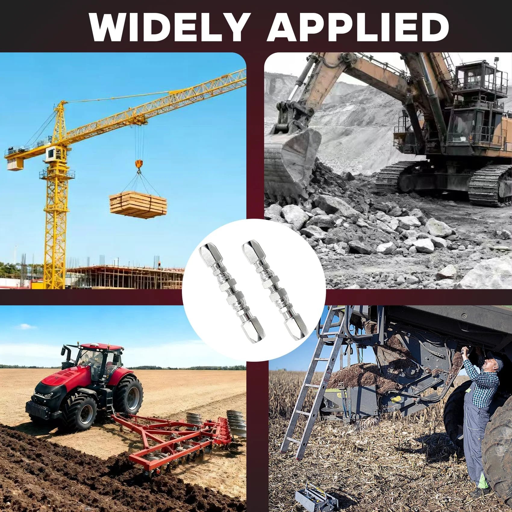 Two Pack Three Eighths Inch Hydraulic Hose Repair Kit With Two Wire Reusable Fittings shown in construction and agriculture settings