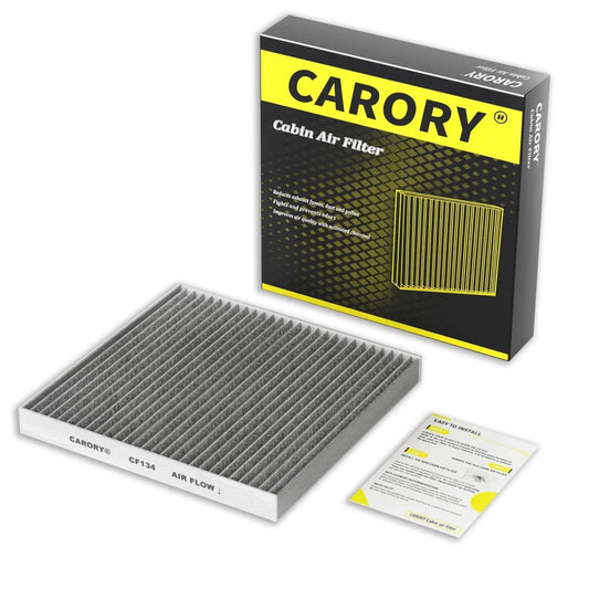 Cabin Air Filter With Activated Carbon For Accord CR-V Odyssey Pilot Ridgeline shown in packaging with filter and instruction manual