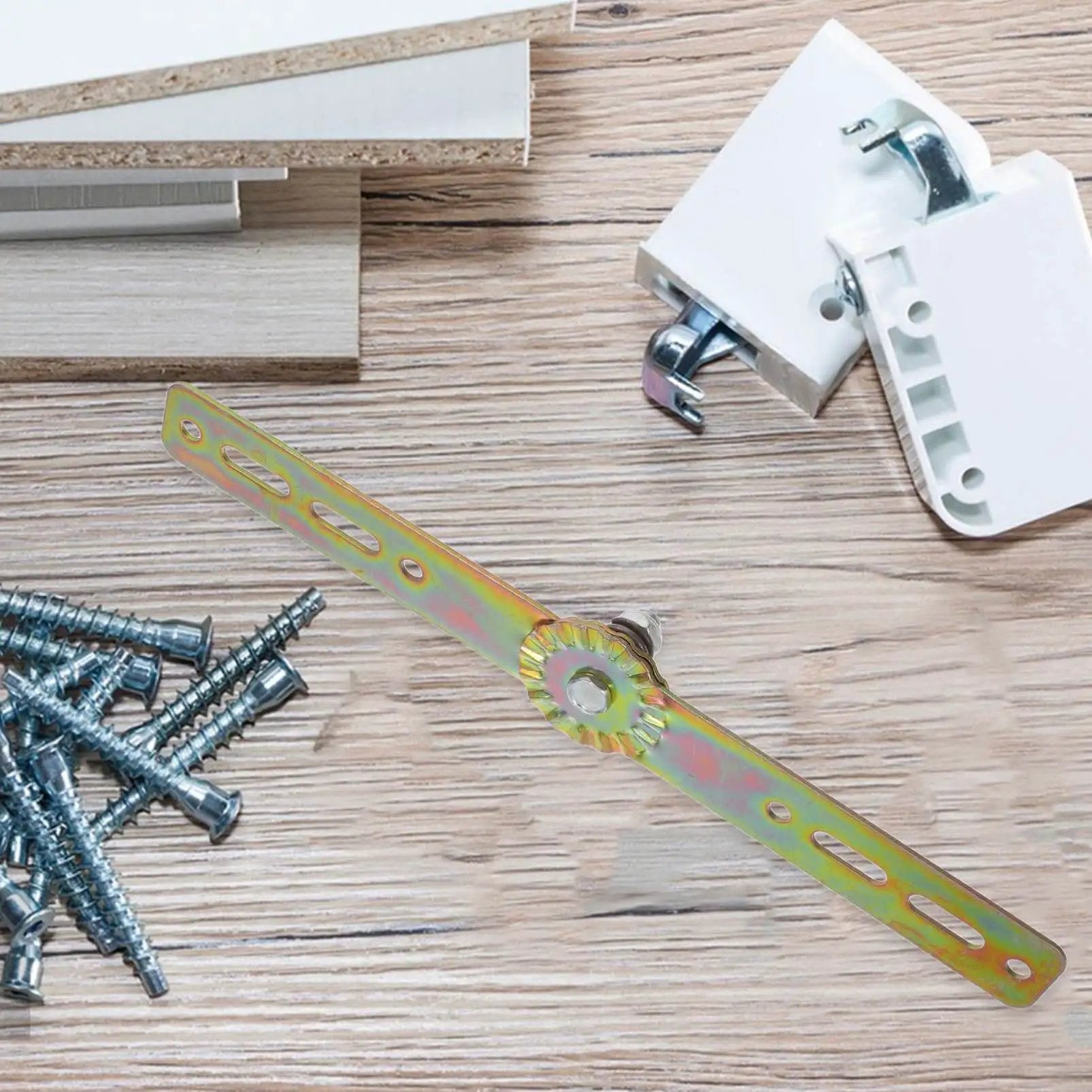 Heavy Duty Adjustable Angle Sofa Hinge With Automatic Reset Function For Bed Cabinet And Recliner Gear shown with screws and brackets