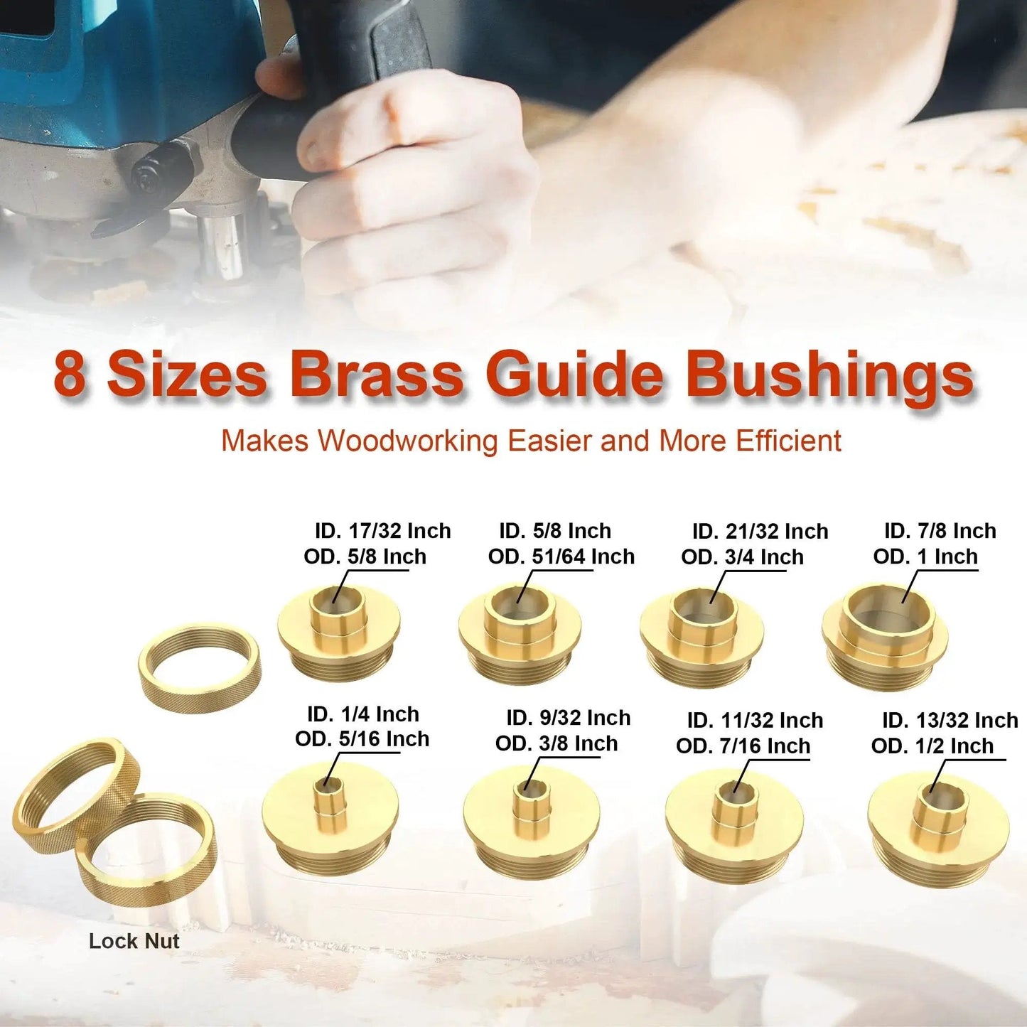 Premium 13 Piece Brass Router Template Bushing Set With Centering Cone For Any Router Sub Base In Porter Cable Style