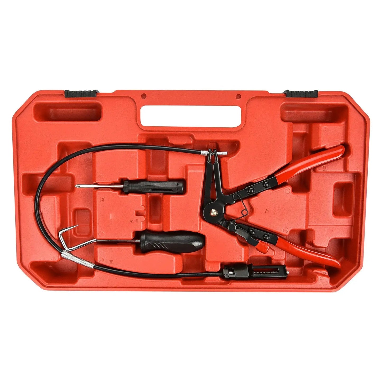 9Pc Hose Clamp Pliers Set With Reach Swivel Jaw Clic R Type For Coolant Hoses in red plastic case