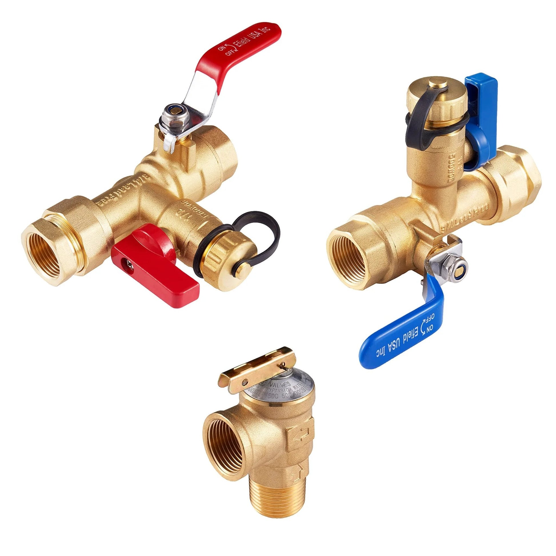 Tankless Water Heater Isolation Valve Kit 3/4 Inch NPT With Hot And Cold Full Port Valves, Integrated Drain Valve With Brass Safety Cap