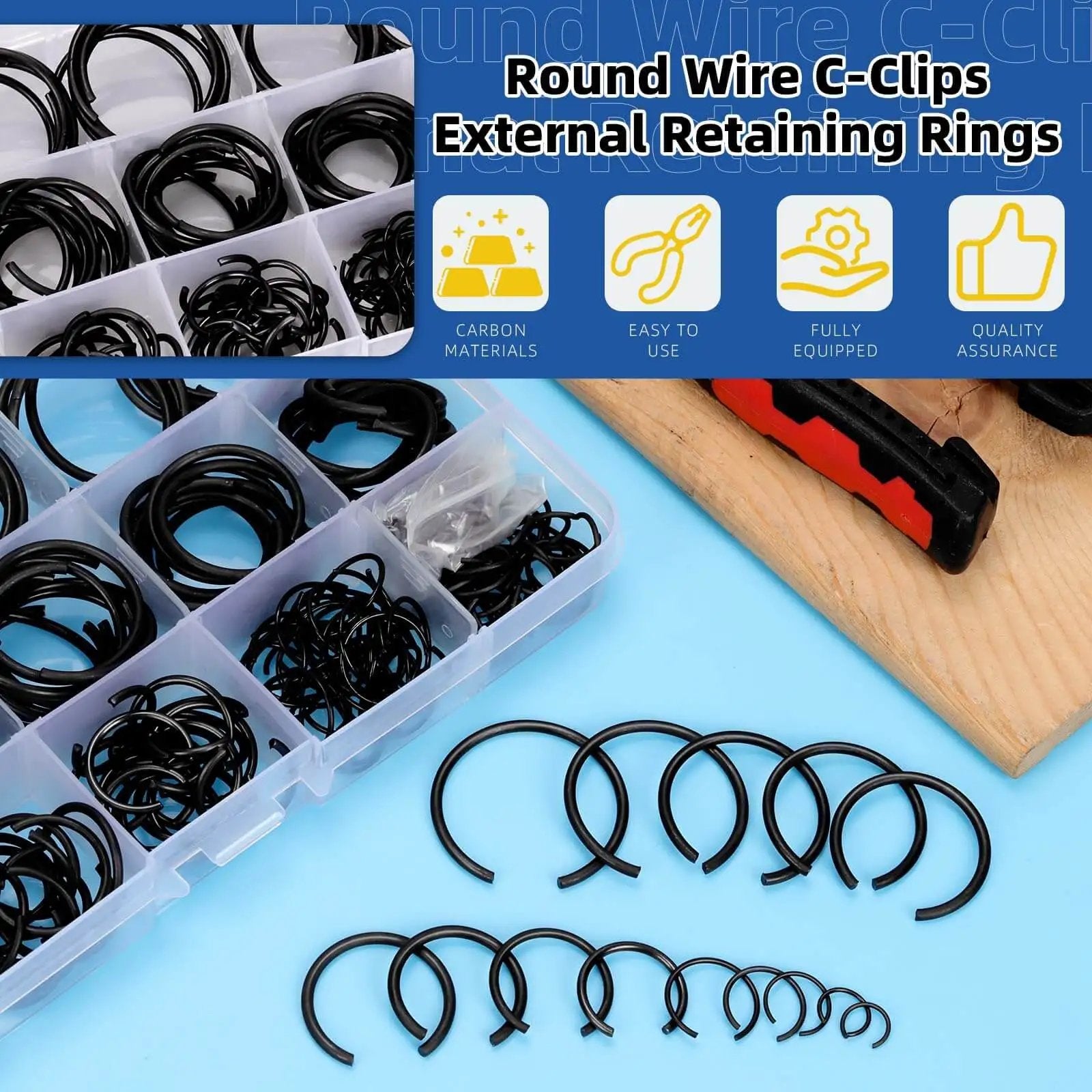 DIY Ready 322 Piece Metric Round Wire Snap Ring Kit 7mm To 30mm Internal Circlips Retaining Rings For Holes In Clear Case
