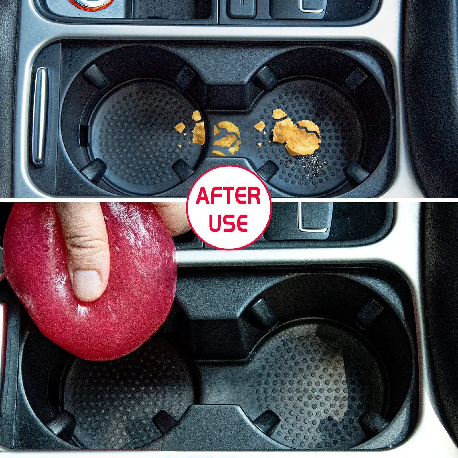 Car Cleaning Gel Detailing Putty For Auto Interiors And Grime Removal Dust Crumbs Pet Hair In Nooks And Crannies Easy To Use Rose Red 160g shown cleaning cup holders.