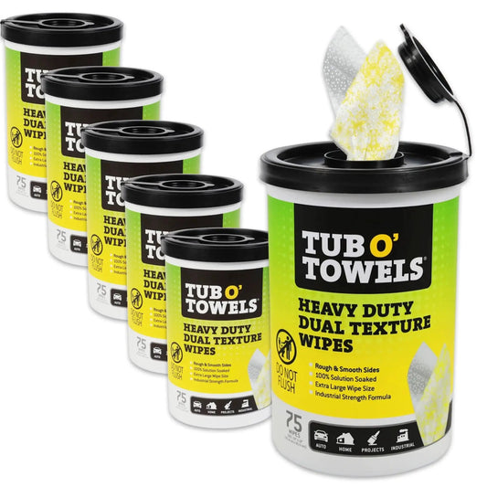 Heavy Duty Dual Texture Wipes 10x12 Inches For Multi Surface Use 75 Count 6 Pack in canisters