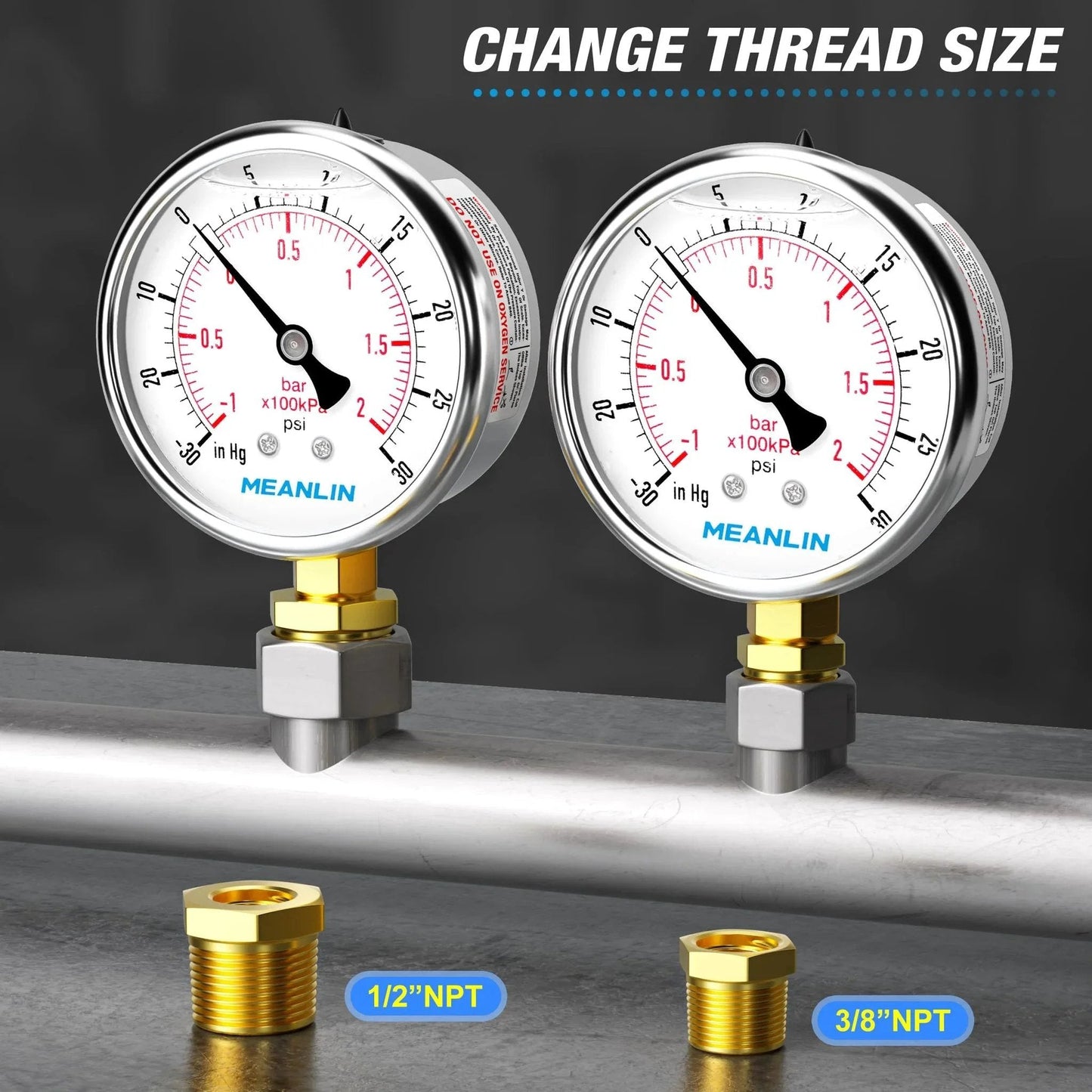 Stainless Steel Liquid Filled Vacuum And Pressure Gauge With Two And A Half Inch Dial, Lower Mount, One Quarter Inch NPT Inlet