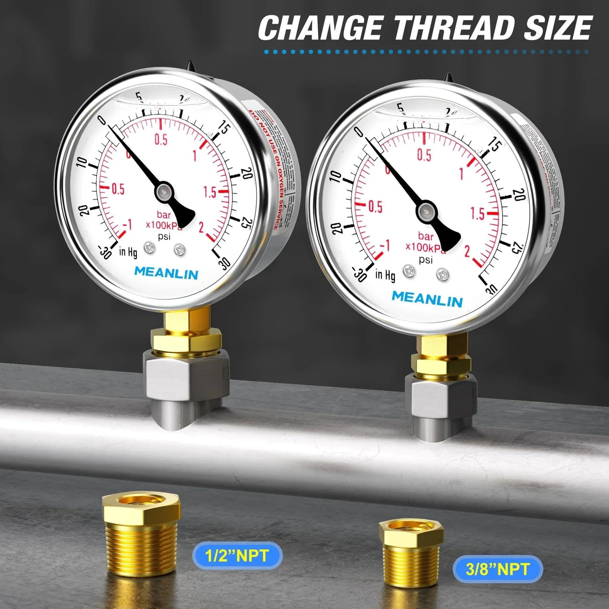 Stainless Steel Liquid Filled Vacuum And Pressure Gauge With Two And A Half Inch Dial, Lower Mount, One Quarter Inch NPT Inlet