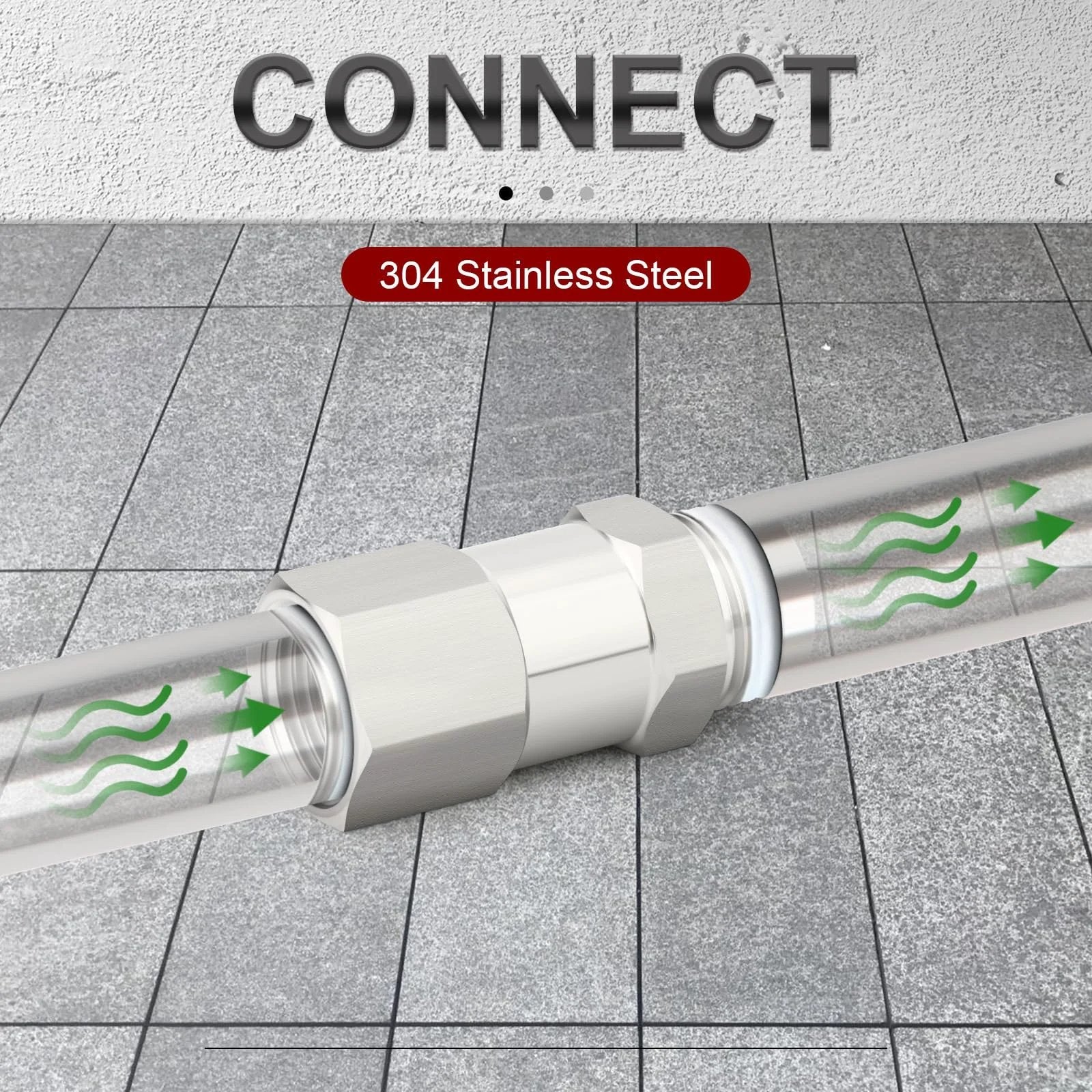 316L Stainless Steel Check Valve One Quarter Inch NPT Male To One Quarter Inch NPT Female Backflow Prevention One Way Non Return Valve For Industrial Piping Forged 316L Construction visible in transparent pipeline simulation.