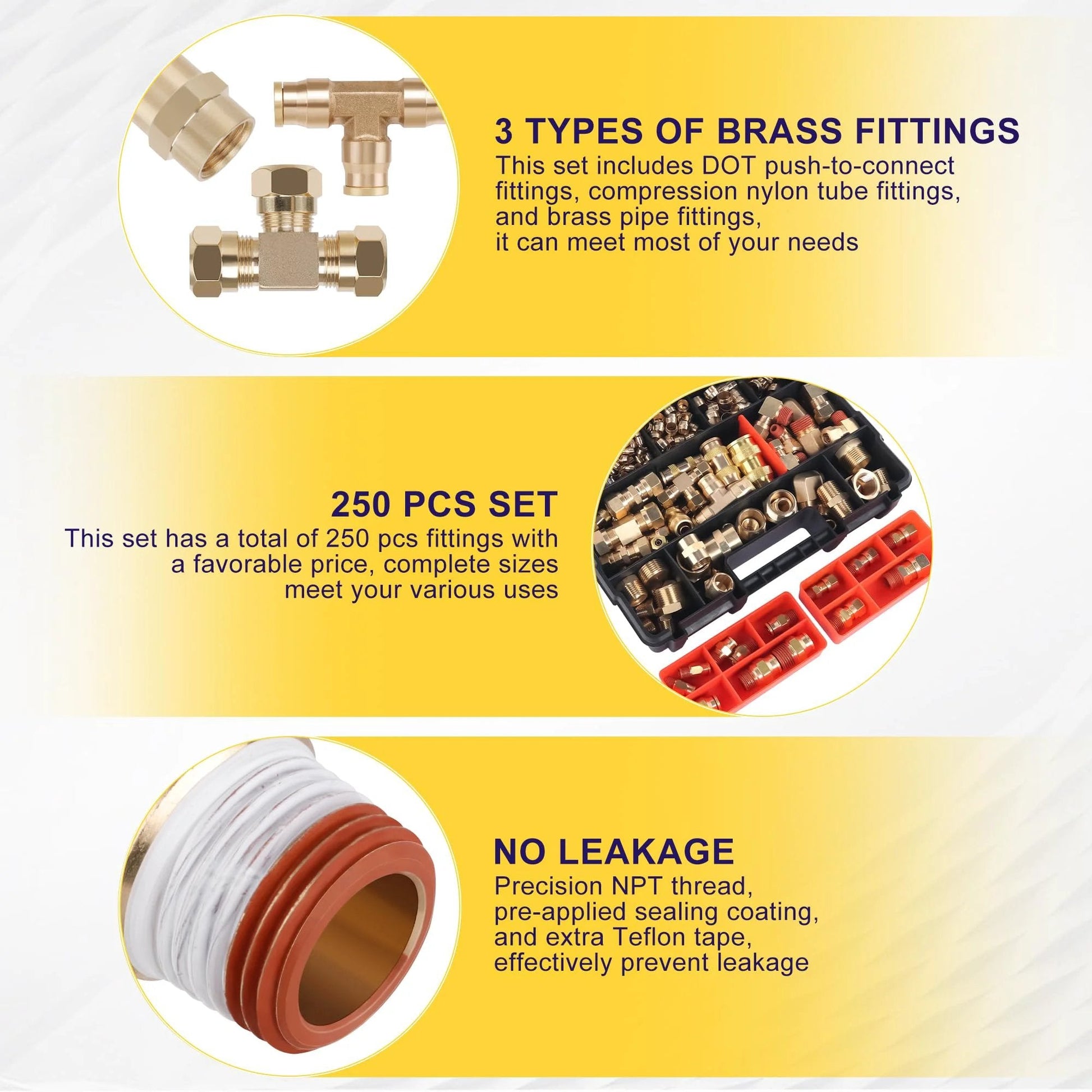 All In One 250 Pcs Brass DOT Air Brake Line Fittings And Nylon Tube Compression Fittings Assortment Kit overview