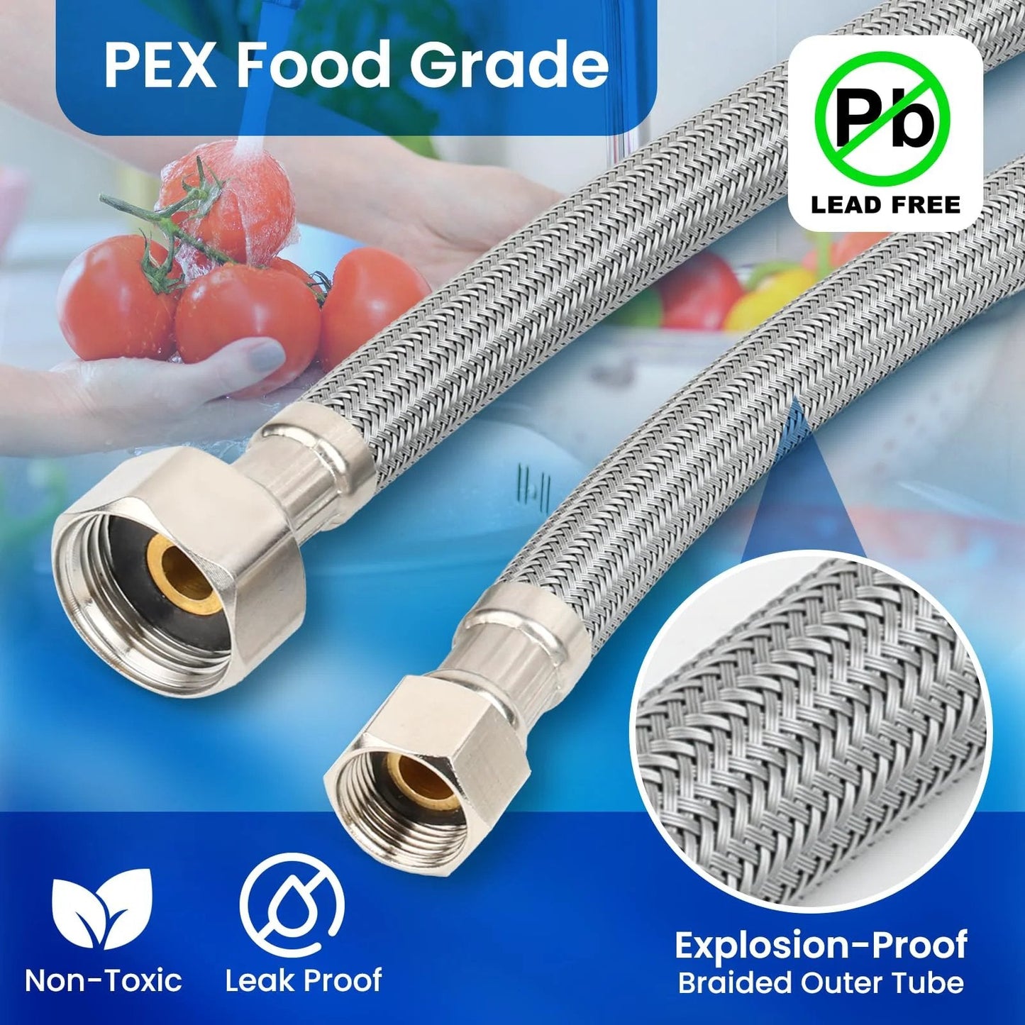 Smart Thermal Check Valve Kit For Hot Cold Water Recirculation Systems By Frutlait 304 Stainless Steel Sensor Valve, hoses close-up