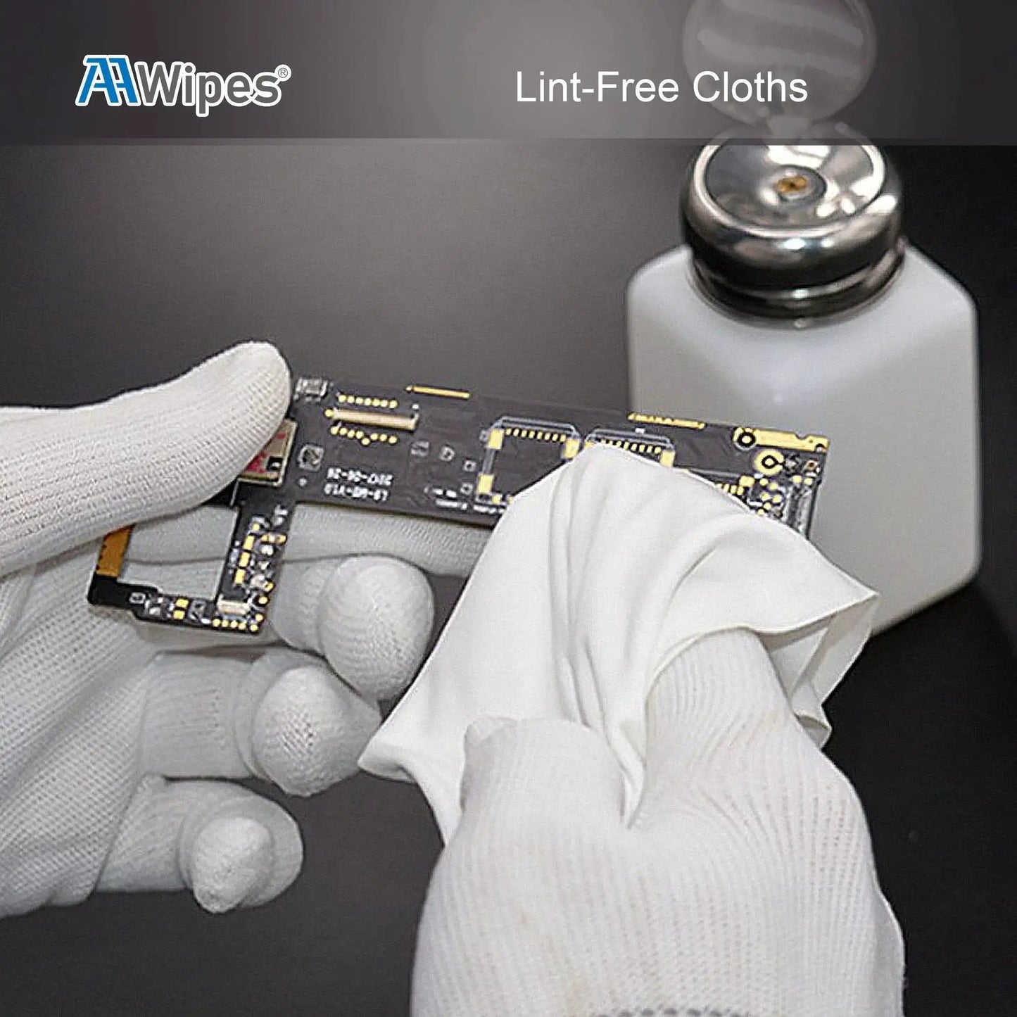 Using Ultra Soft Cleanroom Cloth Wipes 6x6 Inch 150 Count Polyester Microfiber to clean circuit board.