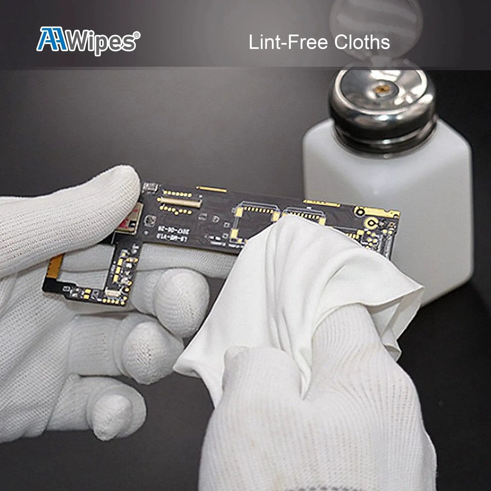 Using Ultra Soft Cleanroom Cloth Wipes 6x6 Inch 150 Count Polyester Microfiber to clean circuit board.