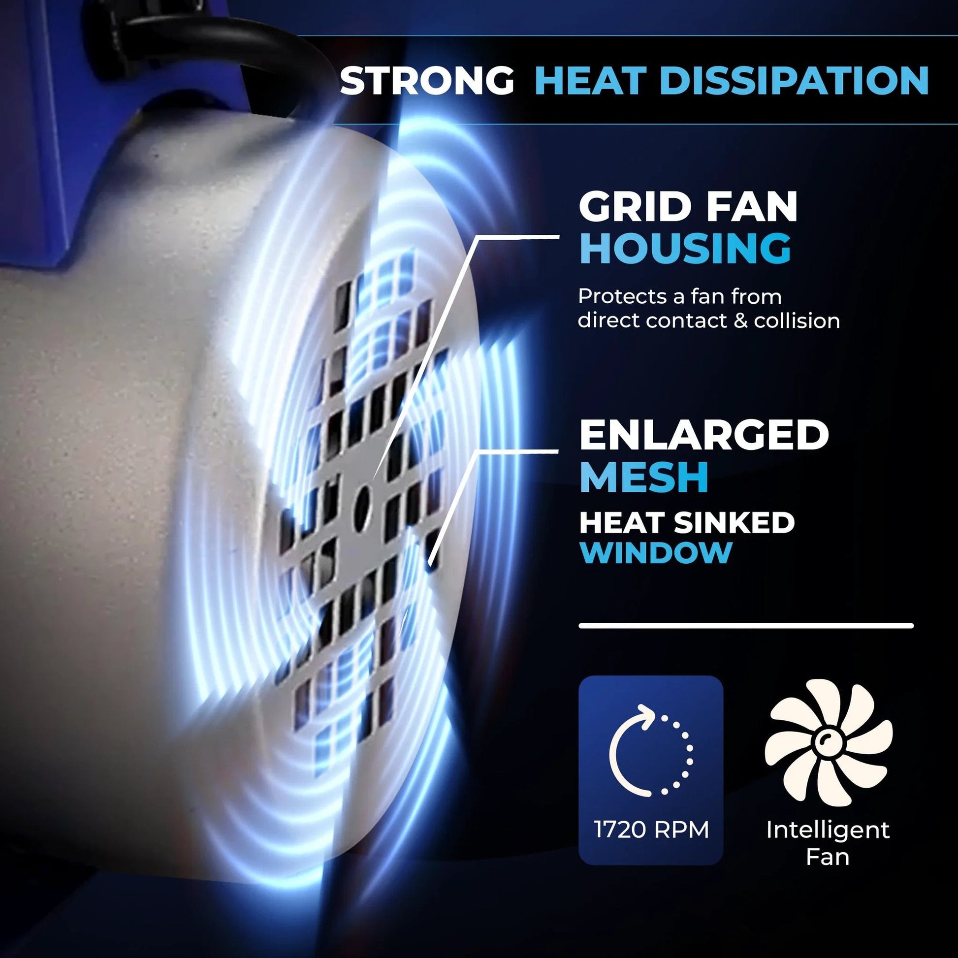 Close-up of grid fan housing on 7 CFM Vacuum Pump For AC System HVAC One Half HP Automotive Vacuum Pump with heat dissipation features