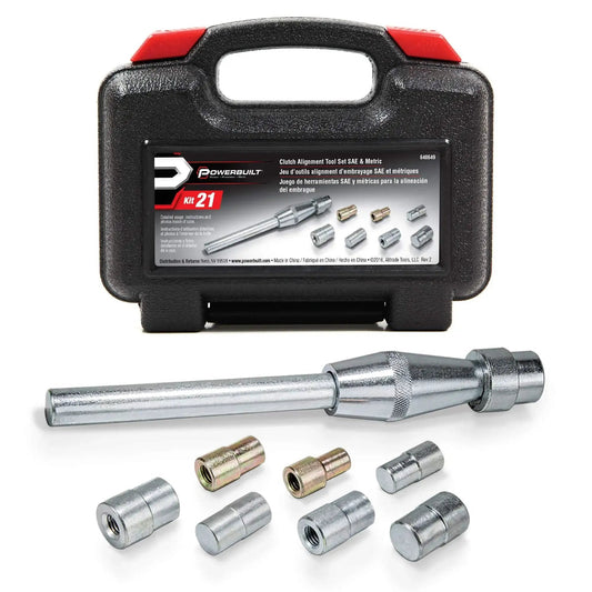 Metric And SAE Clutch Alignment Tool Set, 8 Piece Universal Pilot Tool for precise alignment shown with case and adapters.