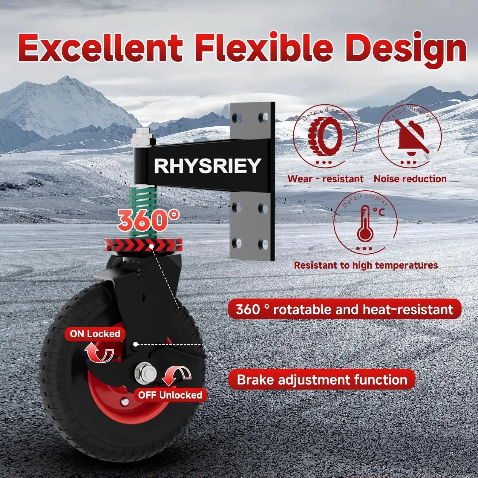 8 Inch Heavy Duty Gate Wheel With Brake For Wooden Gates And Metal Tube Gates, displayed with 360 degree rotation and brake function