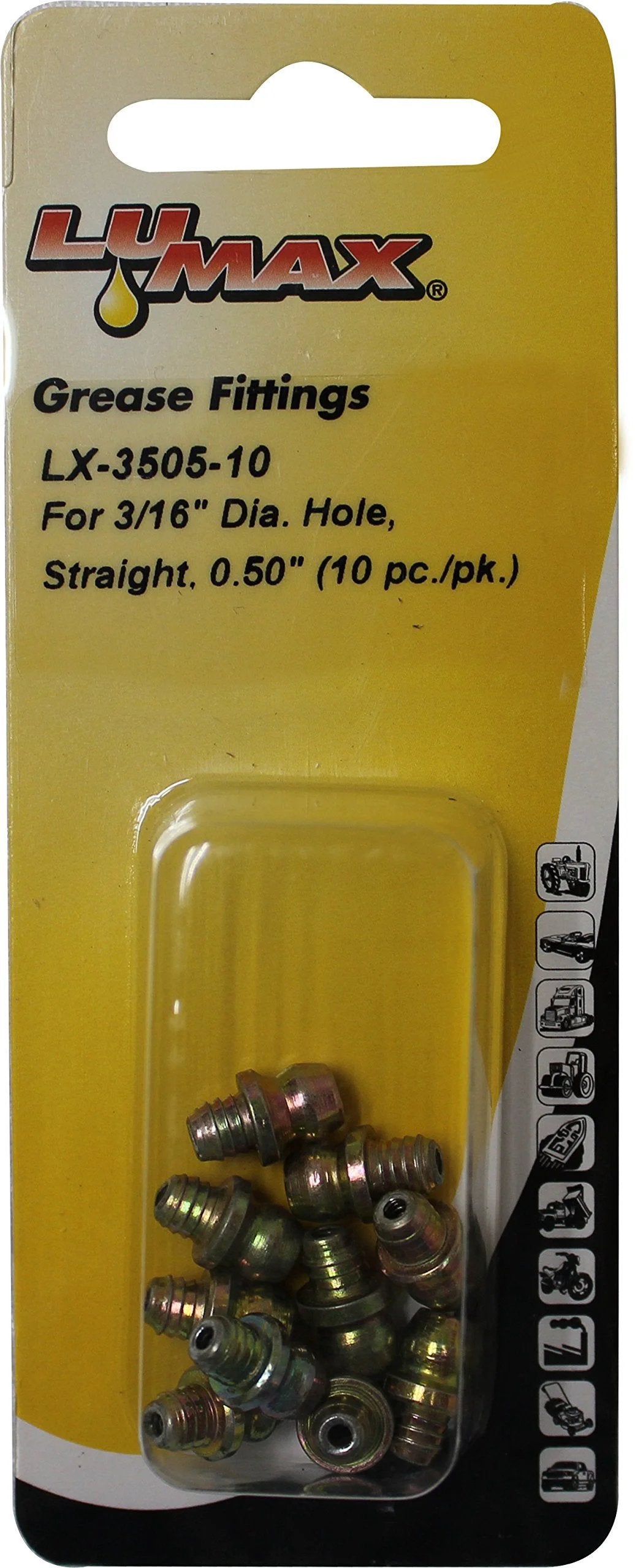 Heavy Duty Straight Drive Grease Fitting Pack Of Ten, 0.50 Inch Long For Three Sixteenths Inch Holes, Gold And Silver Finish, LUMAX LX3505 10
