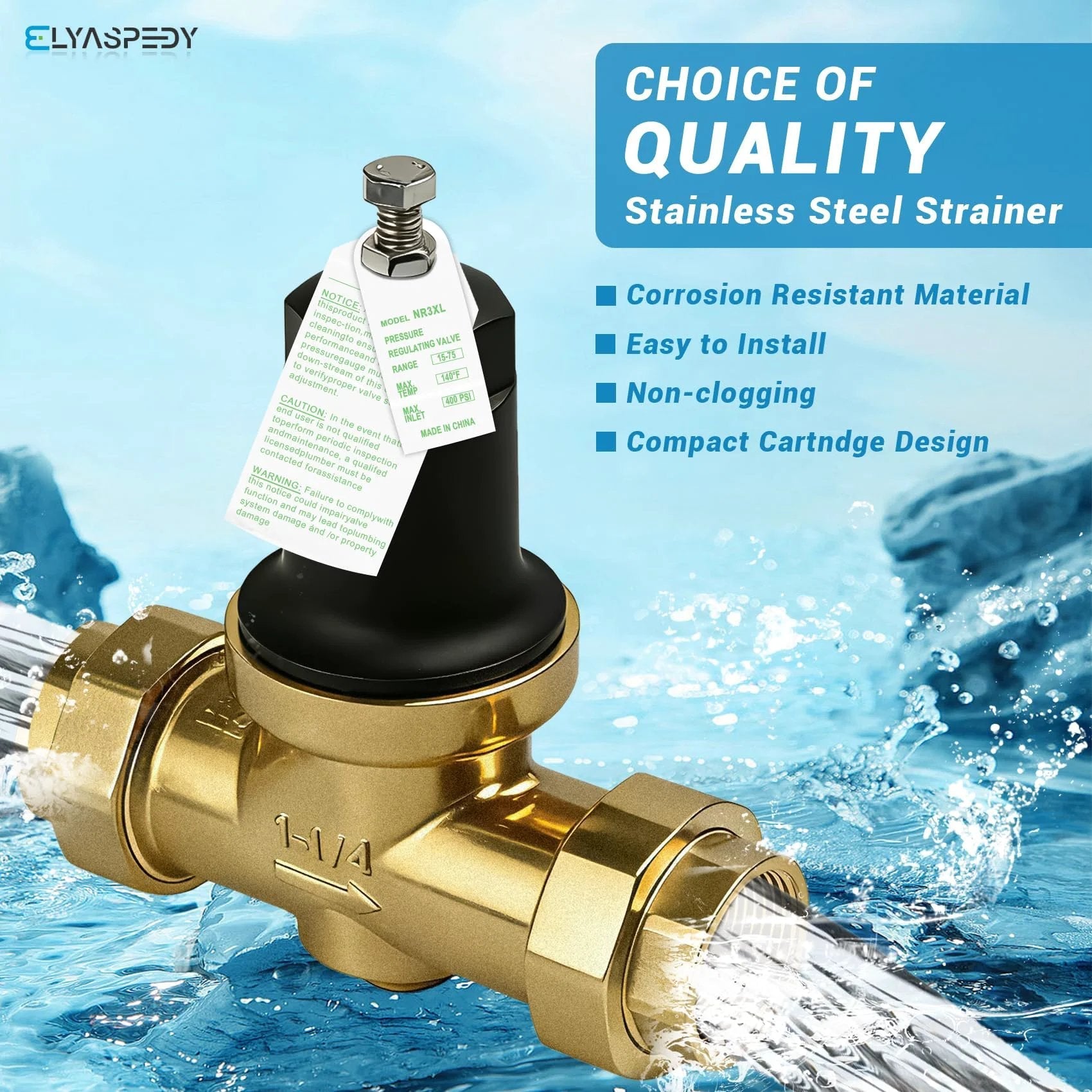 One And A Quarter Inch NR3XL Pressure Reducing Valve For Drinking Water Lines With Double Internal NPT Threads and text overlay