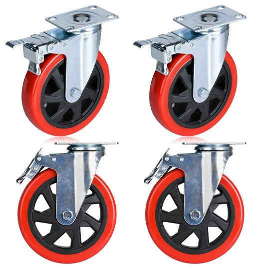 6 Inch Heavy Duty Swivel Caster Wheels Set Of 4 With Brakes And Lockable Bearing Plate Up To 3000 Lbs Per Caster Quiet Polyurethane