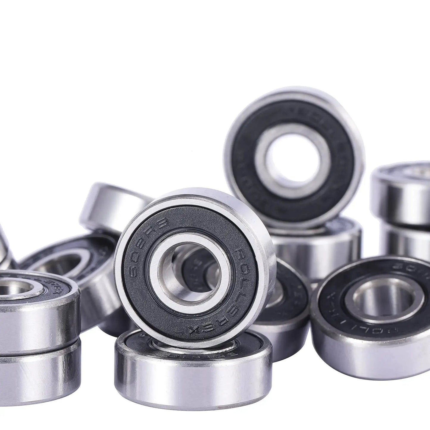 608-2RS Pre Lubricated Skate Wheel Bearings 20 Pack For Roller Skates Inline Skates Roller Blades Scooters RipStiks And Skateboards ABEC 5 Chrome Steel Or ABEC 1 Carbon Steel By Rollerex Atlas For Smooth Quiet Rides And Easy Install.