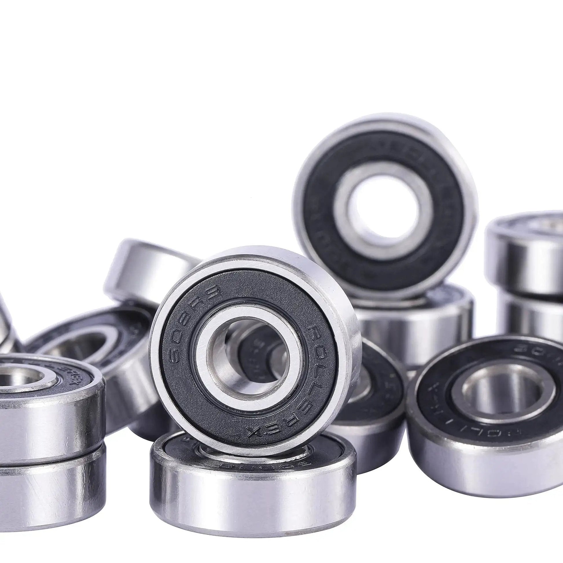 608-2RS Pre Lubricated Skate Wheel Bearings 20 Pack For Roller Skates Inline Skates Roller Blades Scooters RipStiks And Skateboards ABEC 5 Chrome Steel Or ABEC 1 Carbon Steel By Rollerex Atlas For Smooth Quiet Rides And Easy Install.