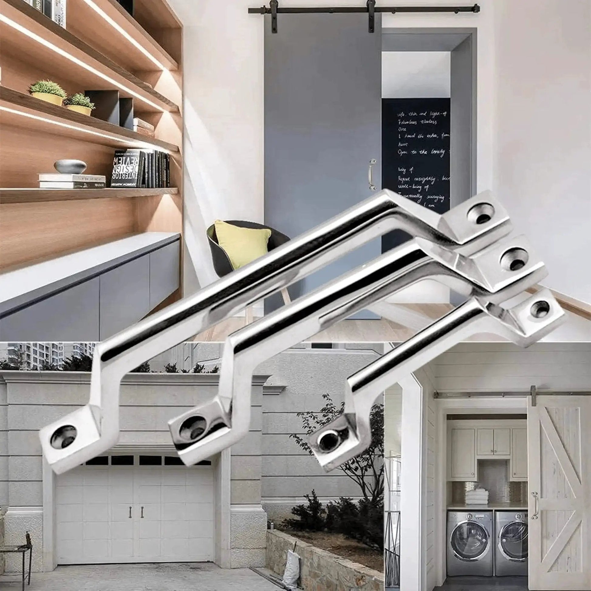 Heavy Duty 304 Stainless Steel Door Pull Handle With Bow Knobs for cabinets and doors, industrial grade, 150mm hole centers, 4 sizes