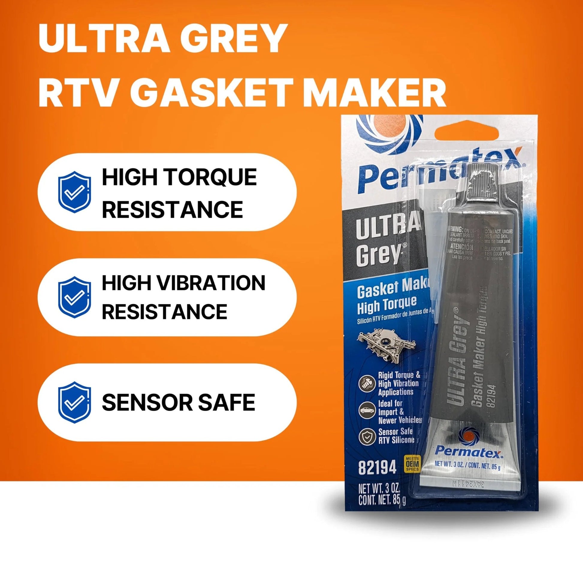 High-Torque RTV Silicone Gasket Maker With Superior Vibration Resistance For Valve Covers, Oil Pans, Timing Covers, and Water Manifolds; Oil and Coolant Safe, Low Odor, Non-Corrosive Formula, 3.5 Oz Permatex packaging