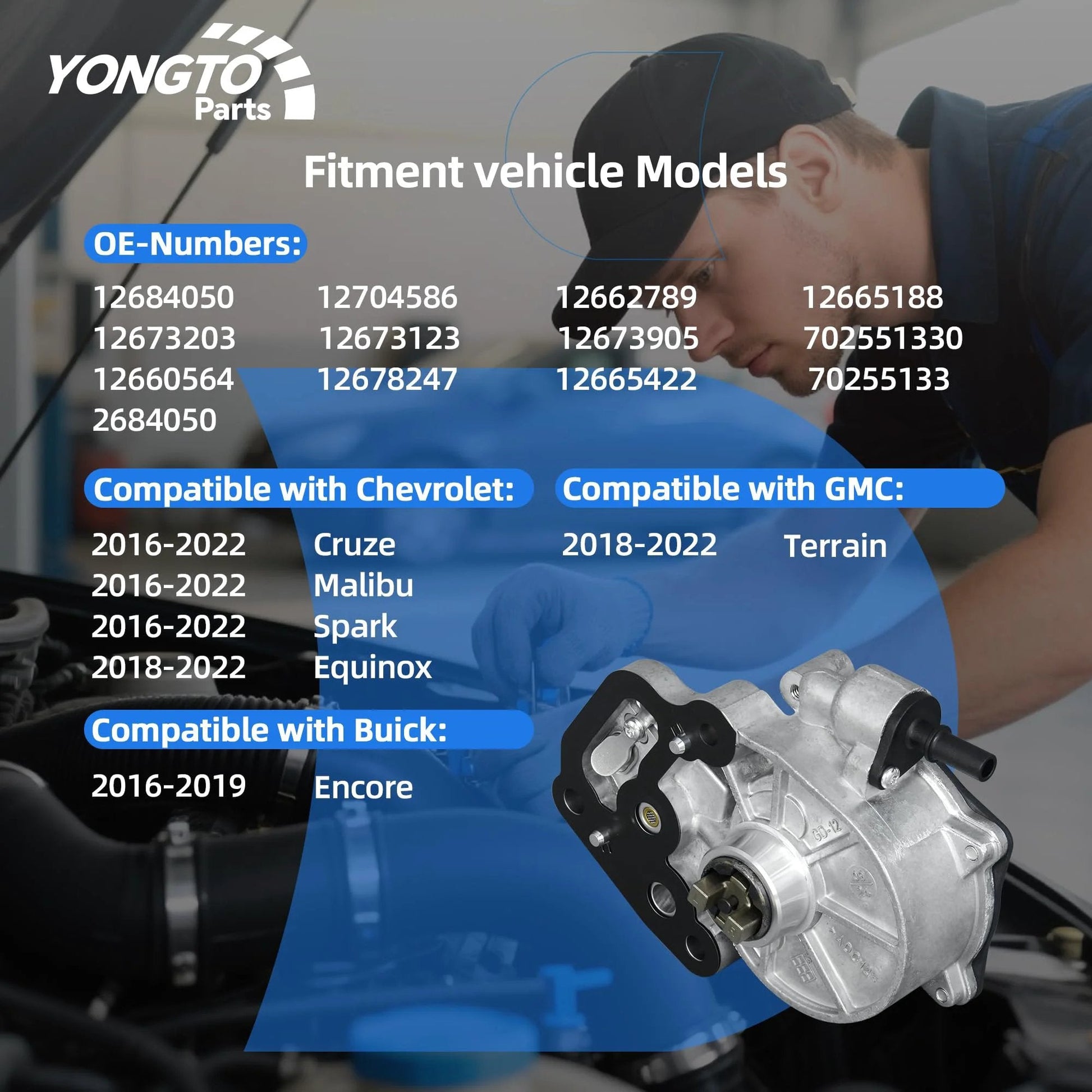Technician installing Brake Vacuum Pump Replacement For Chevy Malibu Cruze Spark Equinox 2016 2022 GMC Terrain 2018 2022