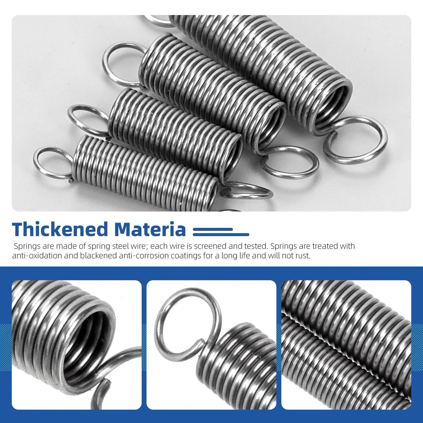 Close-up of Stainless Steel Extension Springs Set With Double Hooks 96 Piece Assortment In 15 Sizes for machinery use
