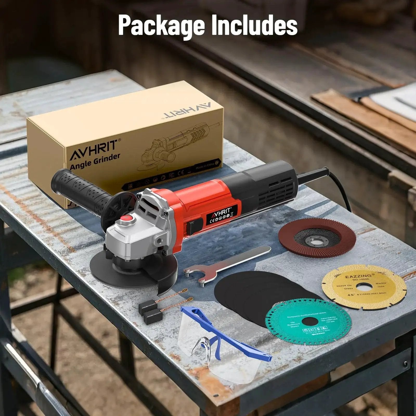 Powerful Four And A Half Inch Angle Grinder With Ten Amp Motor Delivers Up To One Thousand Two Hundred Watts And Thirteen Thousand RPM package