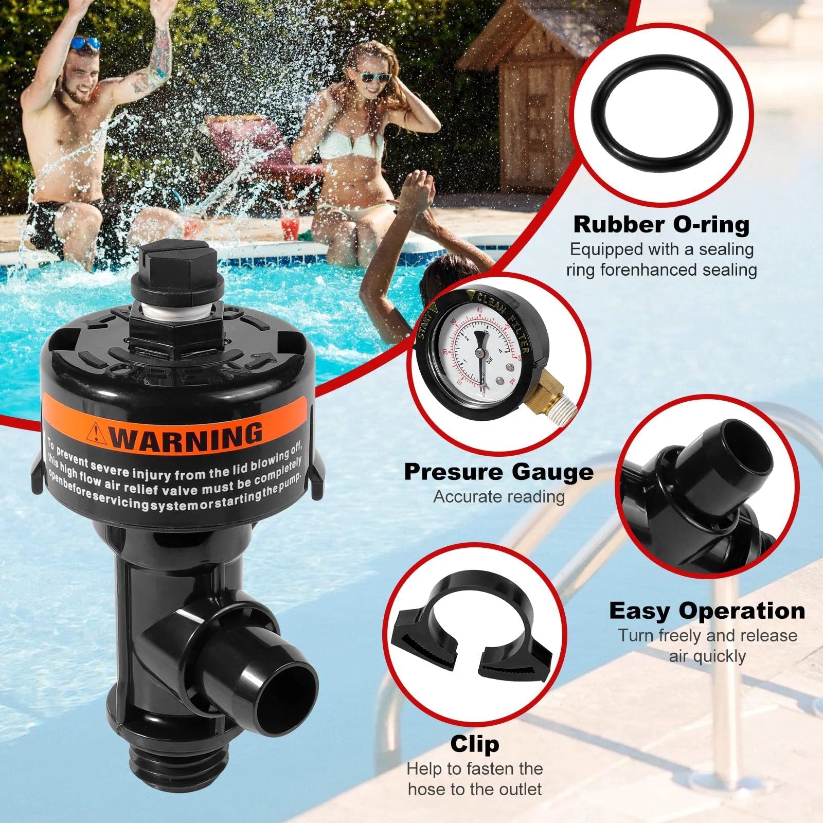 Manual Air Relief Valve Assembly With Pool Filter Pressure Gauge Kit For Pool And Spa Filters Compatible With Pentair