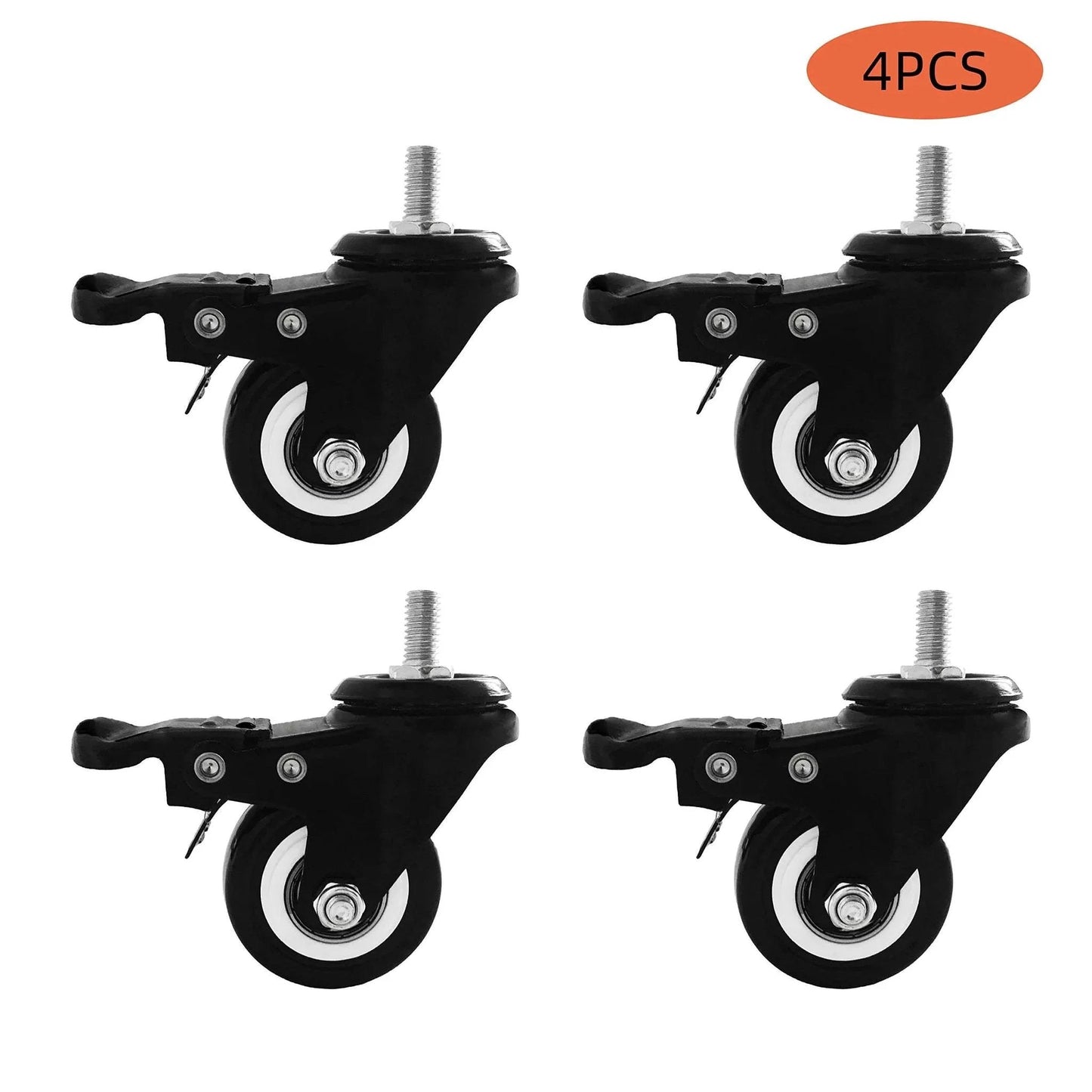 2 Inch M8 Threaded PU Swivel Casters Set Of 4 With Brakes For Standing Desks shown in a front view