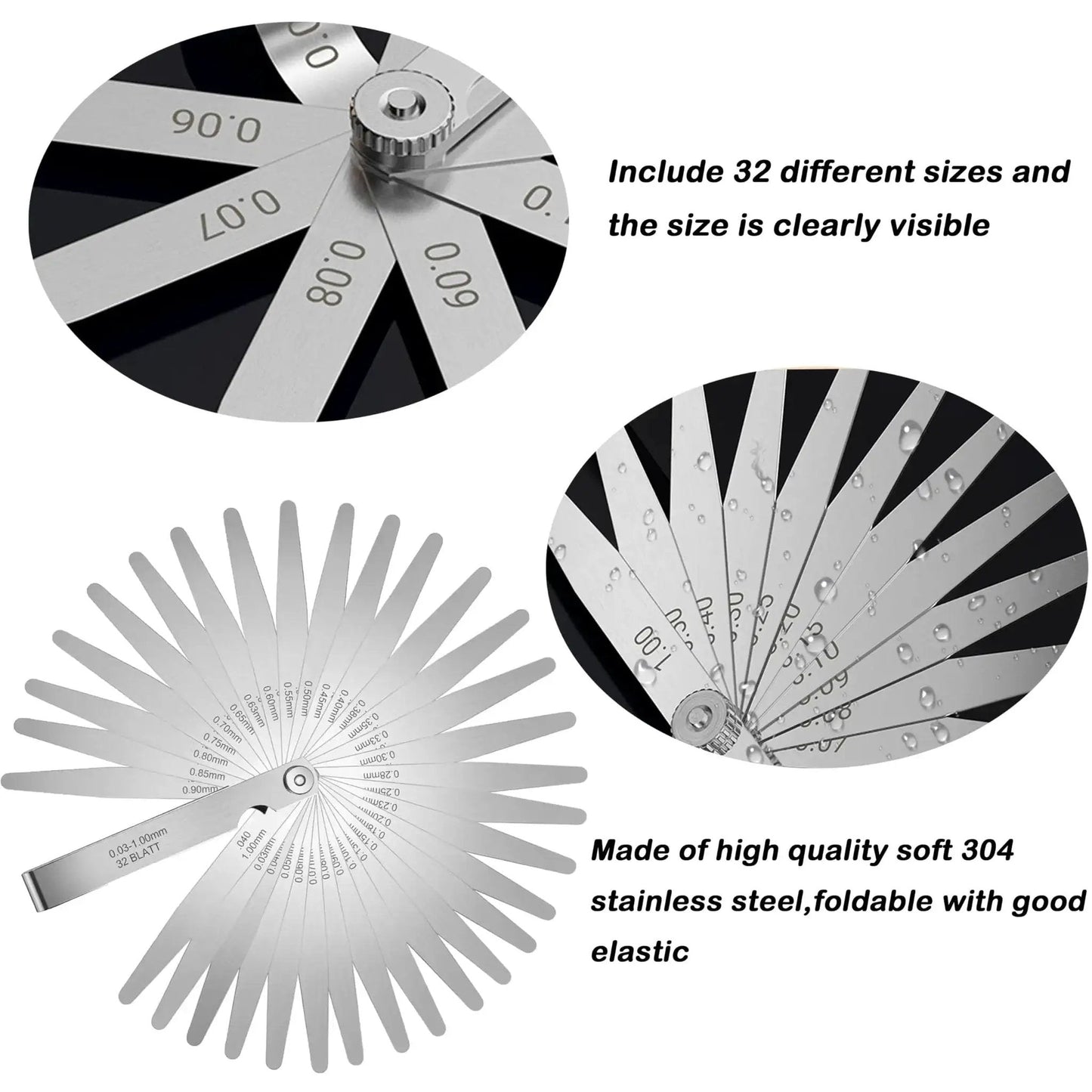 32 Blades Stainless Steel Feeler Gauge Set With Dual Scale Metric And Imperial Readings For Spark Plug And Valve Gap Adjustment