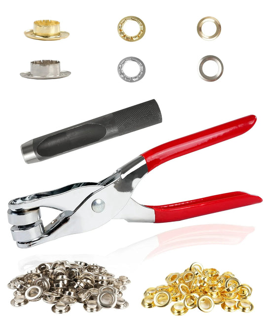 150 Piece Grommet And Eyelet Kit With Leather Hole Punch Pliers 1/2 Inch Eyelets And Grommets In Gold And Silver For Leather Shoes Fabric Belts And DIY Crafts Includes Durable 8.2 Inch Pliers And 9.3 Cm Hole Punch For Easy Professional Setup