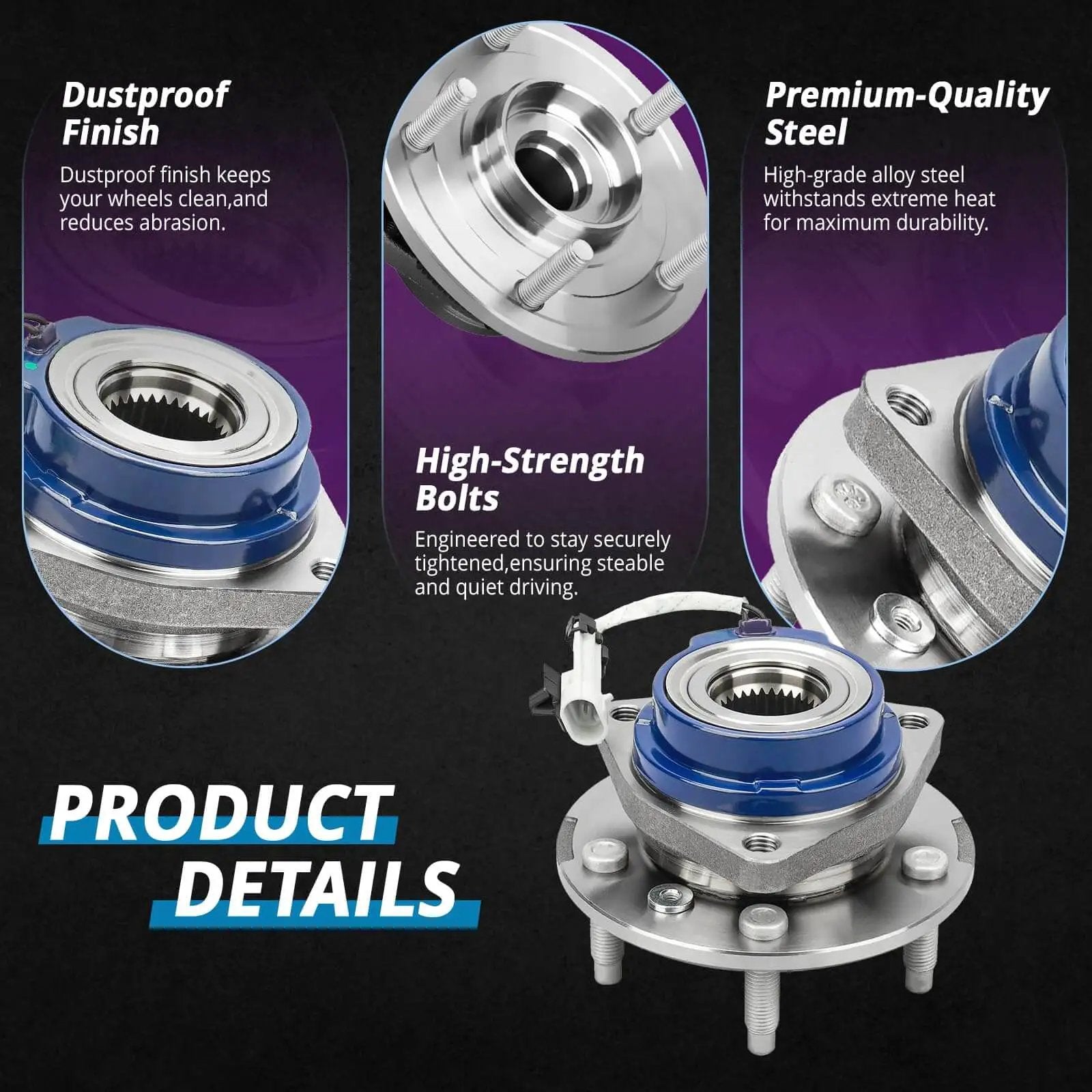Single Hub Assembly for 2001-2005 Pontiac Aztek Montana, 2002-2005 Chevrolet Venture Wheel Bearing with ABS Sensor Wire