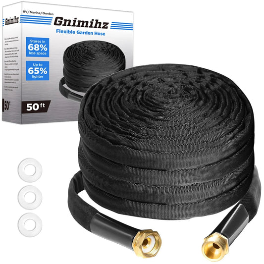 Ultra Flexible TPE Garden Hose 50 Feet With Solid Brass Fittings For All Weather Use, PVC Free And Drinking Water Safe, shown coiled
