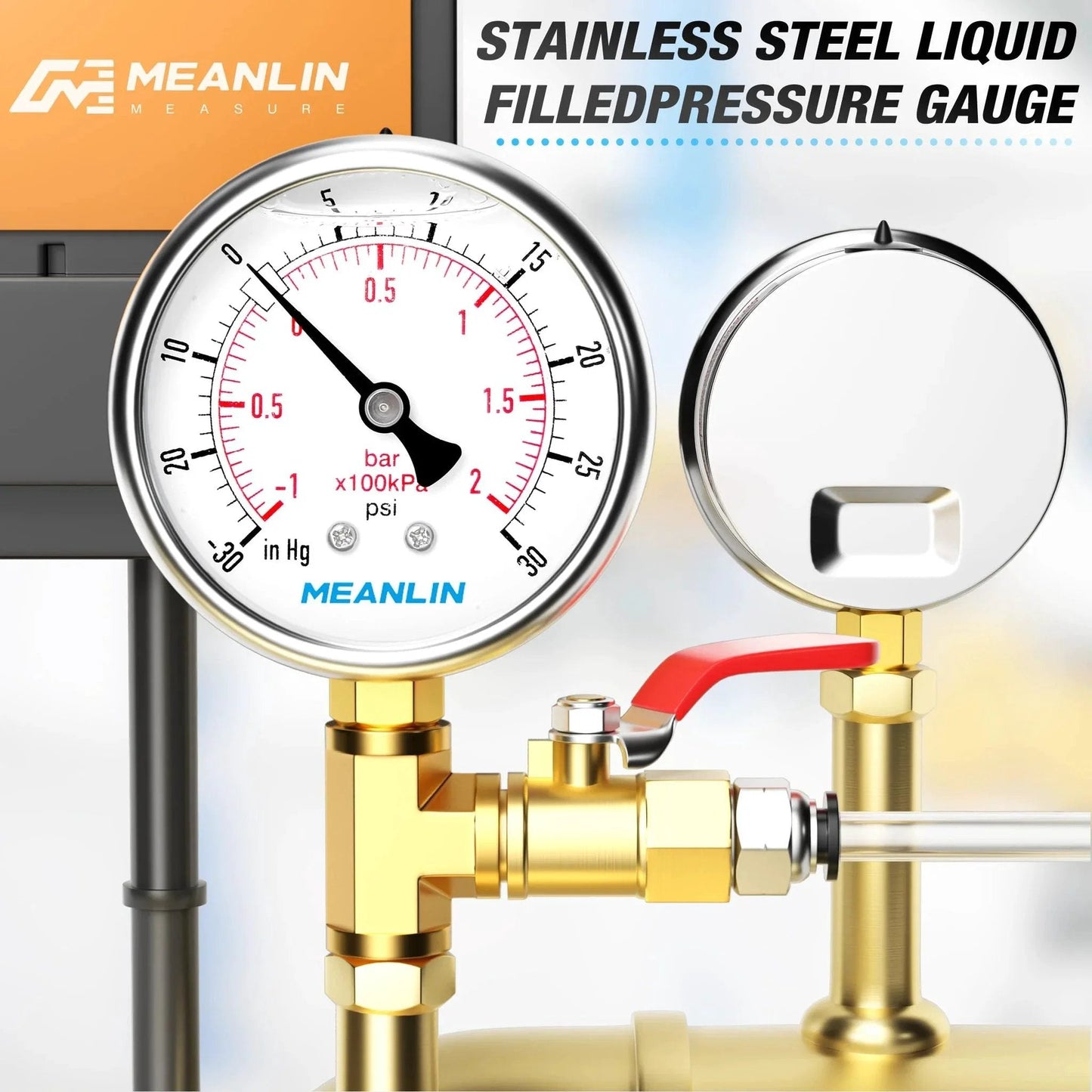 Stainless Steel Liquid Filled Vacuum And Pressure Gauge With Two And A Half Inch Dial, Lower Mount, One Quarter Inch NPT Inlet