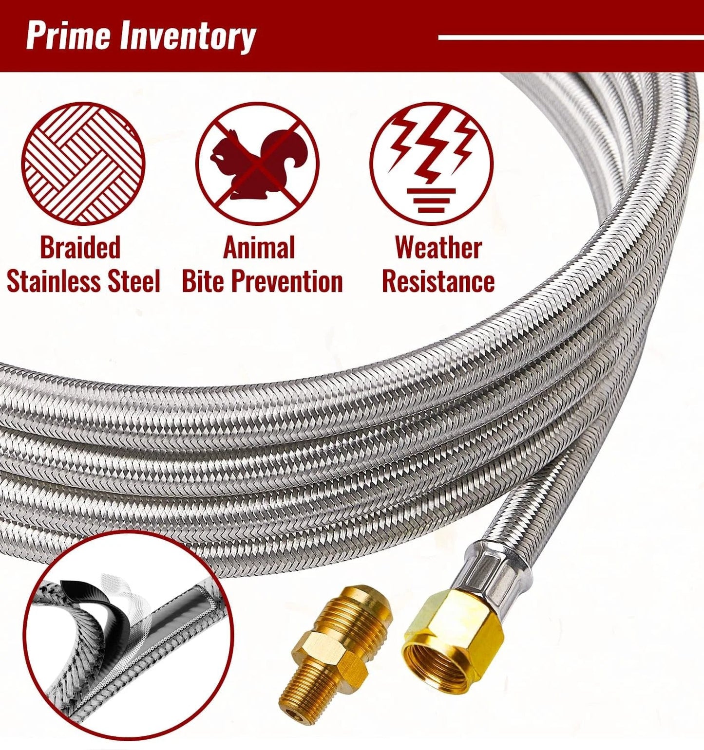 5 Ft High Pressure Propane Regulator Hose With Gauge 0-30 PSI Adjustable, Stainless Steel Braided Gas Line For Turkey Fryers