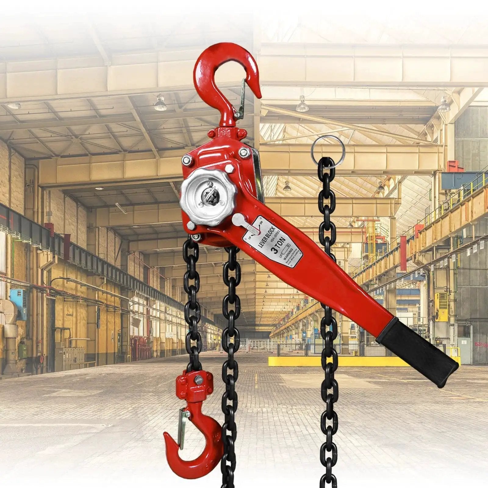 Manual Lever Chain Hoist 3 Ton Capacity G80 Grade Steel And Double Pawl Brake in a warehouse setting