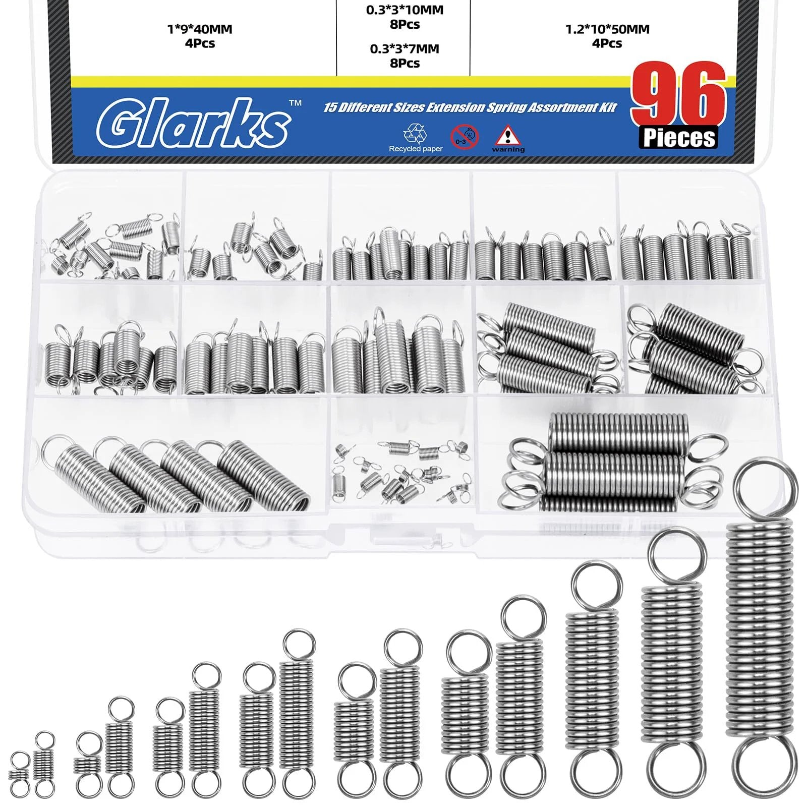 Stainless Steel Extension Springs Set With Double Hooks 96 Piece Assortment In 15 Sizes for Machinery Construction