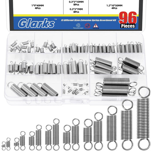 Stainless Steel Extension Springs Set With Double Hooks 96 Piece Assortment In 15 Sizes for Machinery Construction