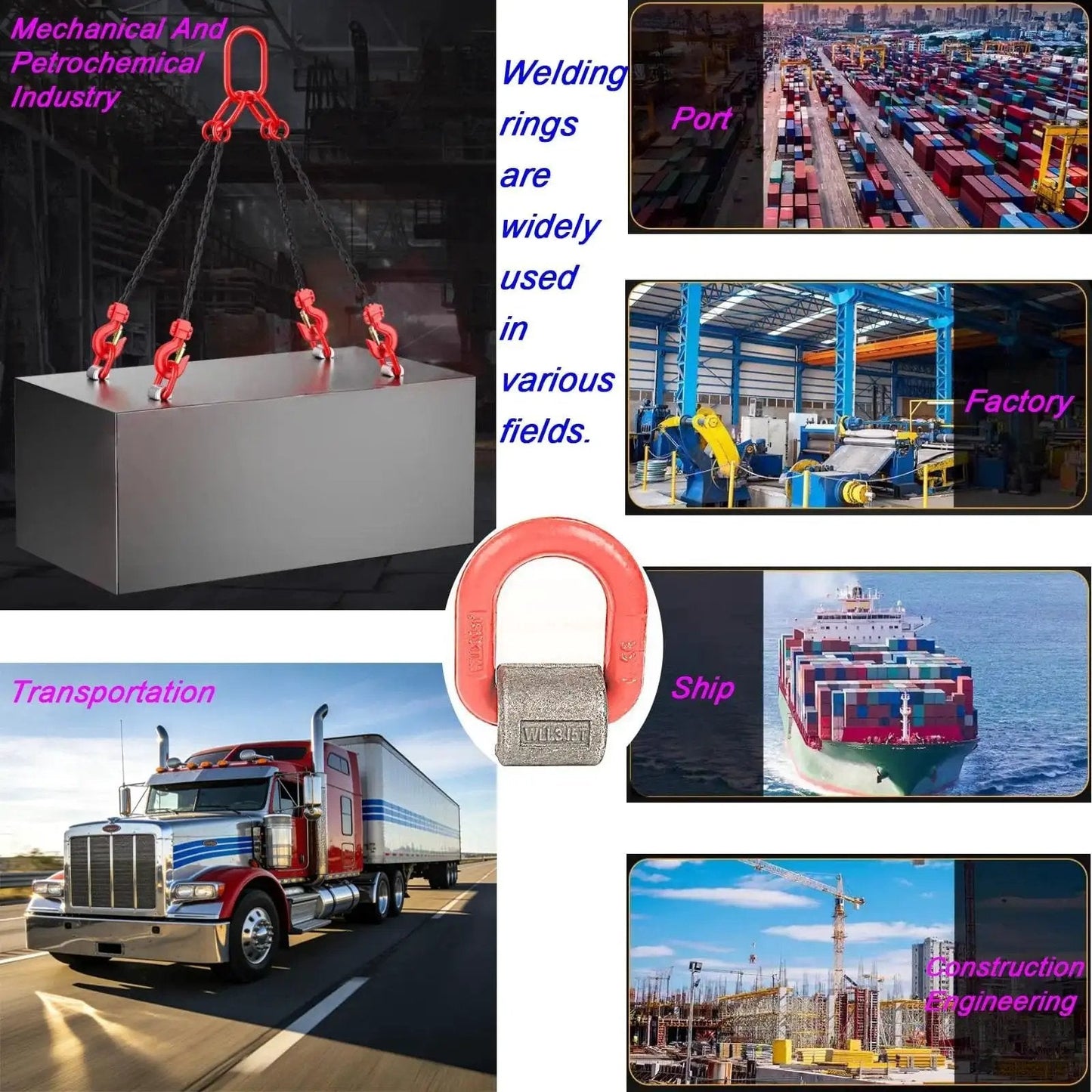 3.15 Ton Heavy Duty Welded Lifting Ring G80 Forged Alloy Steel D Ring Attachment in various industrial applications
