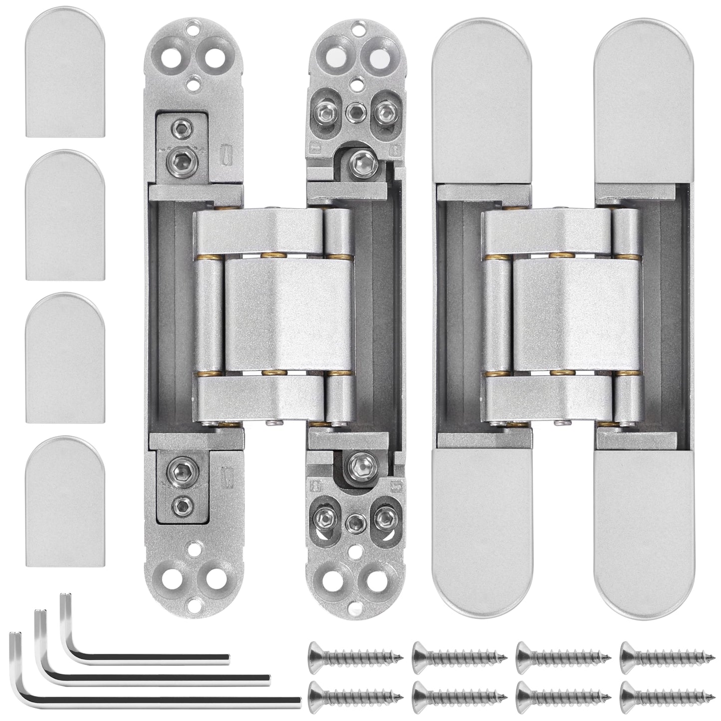 2 Pack 6 Inch Hidden Door Hinges For Doors Concealed Invisible Hinges With 180 Degree Swing Heavy Duty 3 Way Adjustable Silver XMZ DDUP Built To Last Durable Door Hardware For Residential And Commercial Use