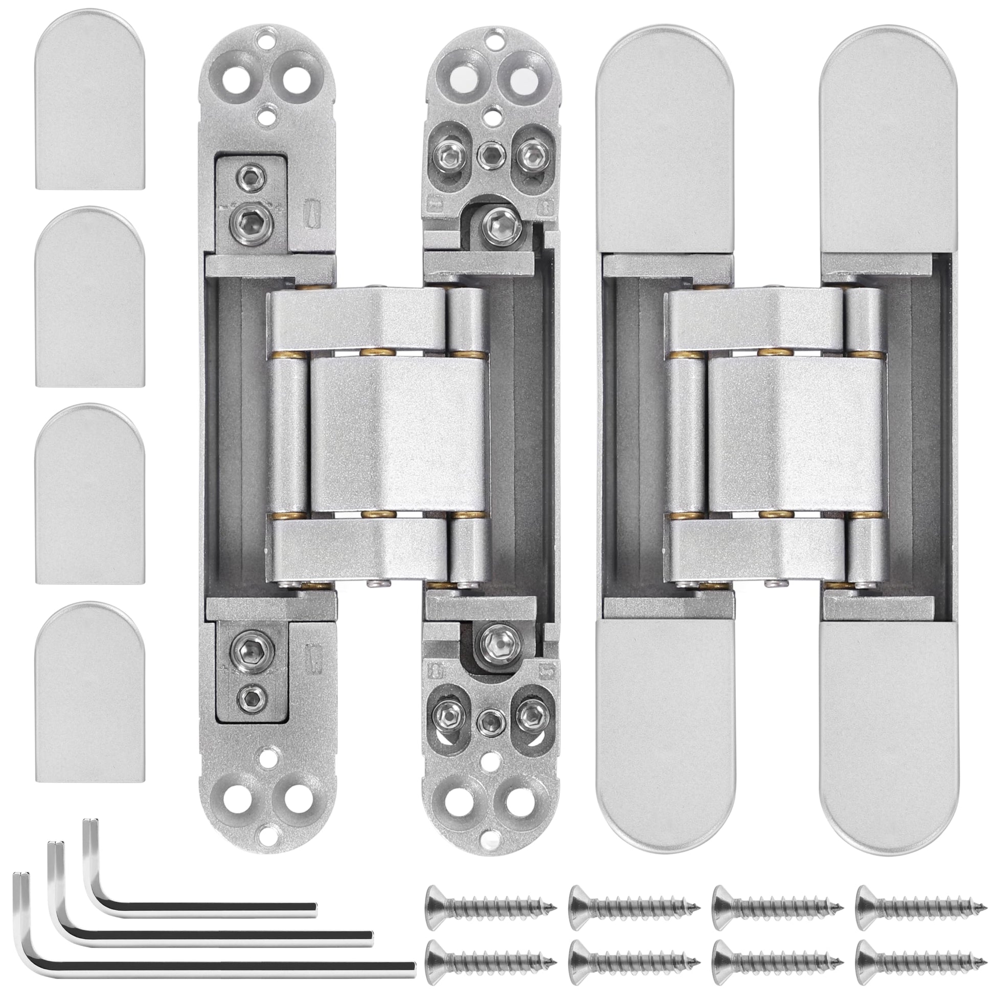 2 Pack 6 Inch Hidden Door Hinges For Doors Concealed Invisible Hinges With 180 Degree Swing Heavy Duty 3 Way Adjustable Silver XMZ DDUP Built To Last Durable Door Hardware For Residential And Commercial Use