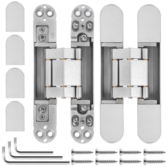 2 Pack 6 Inch Hidden Door Hinges For Doors Concealed Invisible Hinges With 180 Degree Swing Heavy Duty 3 Way Adjustable Silver XMZ DDUP Built To Last Durable Door Hardware For Residential And Commercial Use
