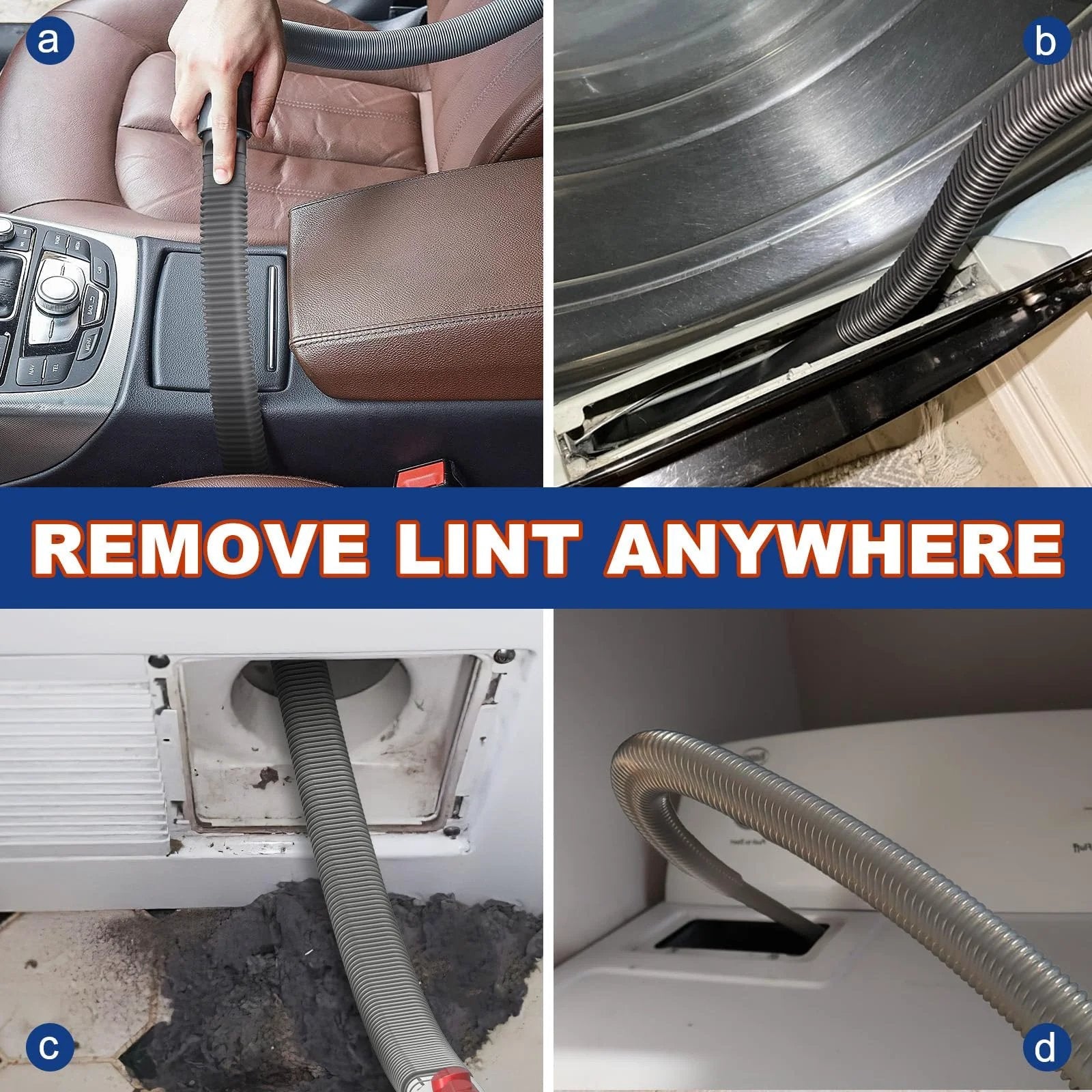 Dryer Vent Cleaning Kit For Dyson Cordless Vacuums Lint Removal Attachment shown in various cleaning scenarios