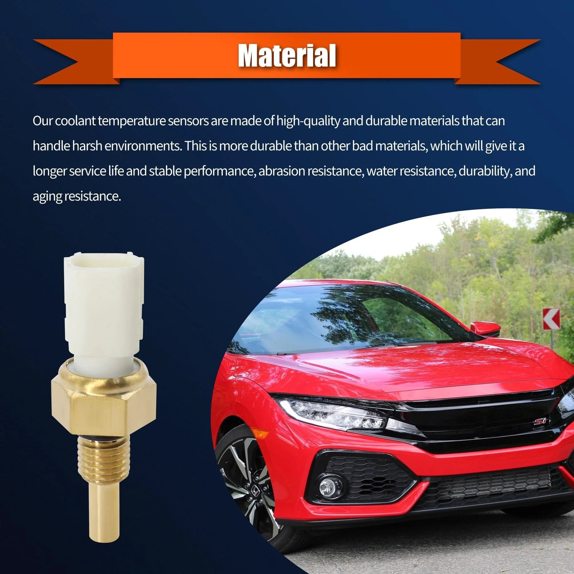Engine Coolant Temperature Sensor For Honda Civic 2006 2020 and CR-V 2007 2017, shown with a red Honda Civic in background.