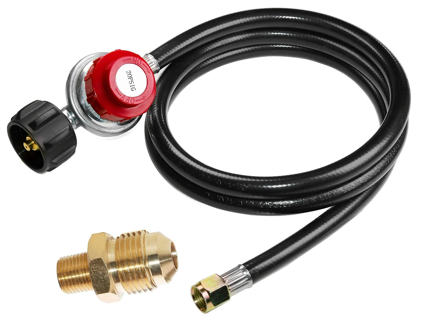 Adjustable 0-20 PSI Propane Regulator With 5 Foot Hose For Grills, Campers And Outdoor Cooking Fits QCC1 Type1 Tanks 3/8 Inch Flare M X 1/8 MNPT Fittings Perfect For BBQ Turkey Fryer Burner Firepit And More