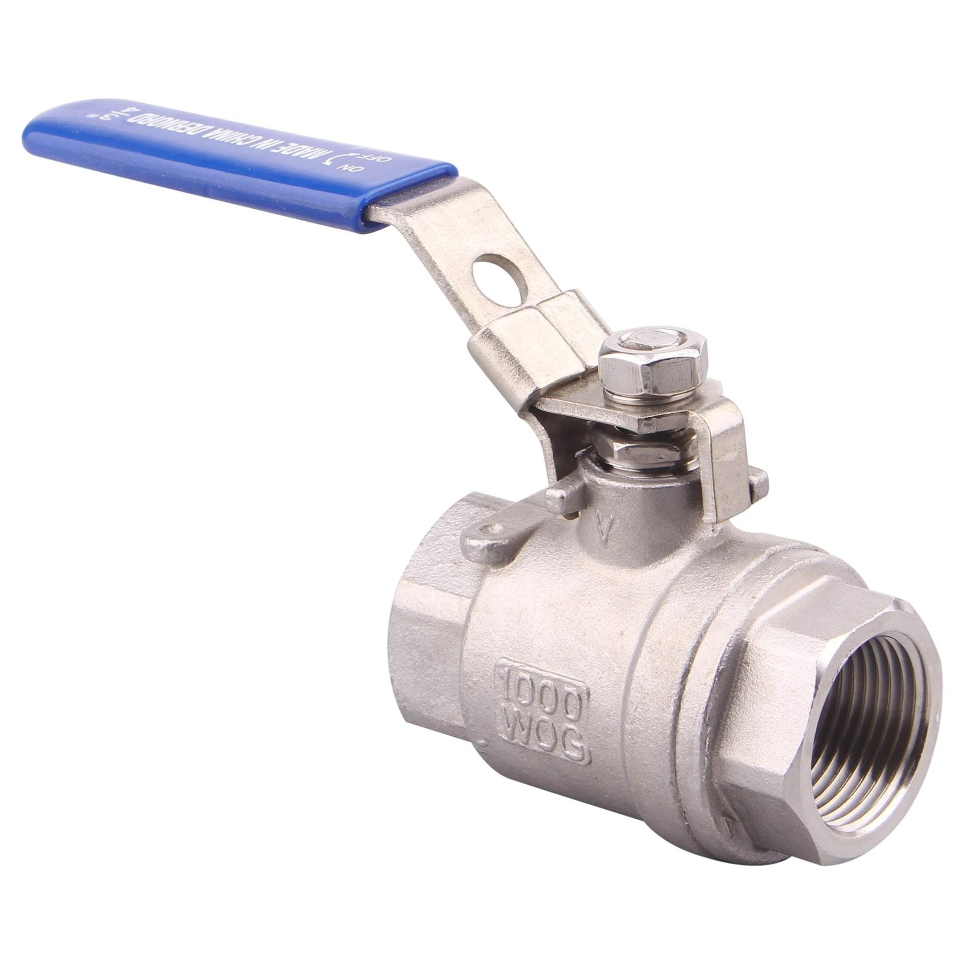 Heavy Duty Stainless Steel 304 Ball Valve With Locking Device From Dernord, Full Port For Water Oil Gas, Three Quarter Inch NPT, Serviceable.