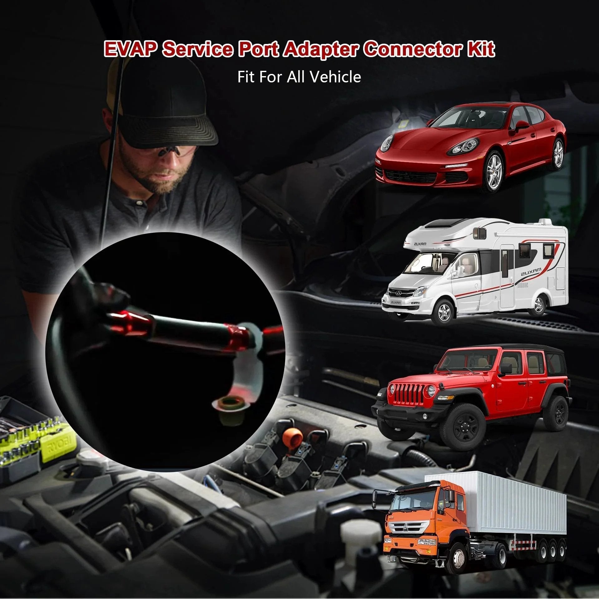 EVAP Service Port Adapter Kit With Valve Removal Tool For Fast Leak Testing On Automotive Smoke Testers