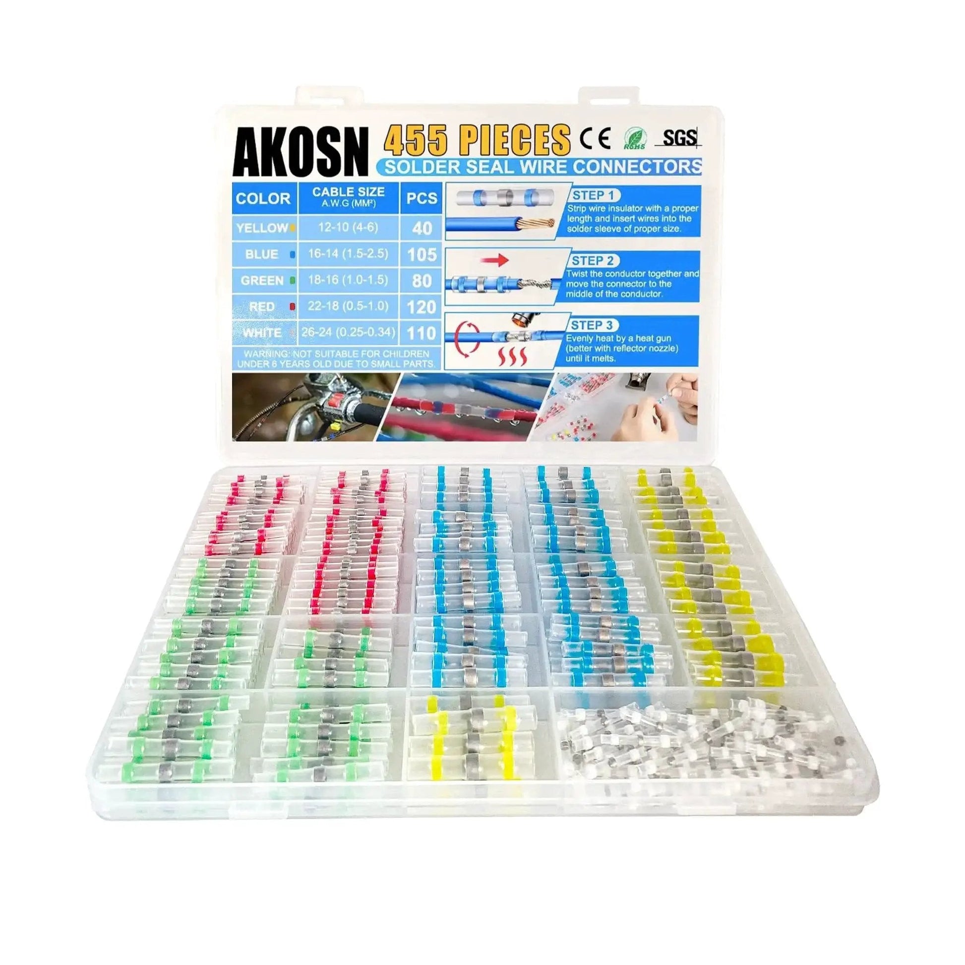 Heat Shrink Self Soldering Butt Connector Kit 455 Pieces 26 10 AWG Waterproof Solder Seal Wire Connectors Color Coded Tubing